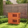 thumbnail image 2 of PawHut 2-Tier Wooden Rabbit Hutch, Small Animal House with 2 Rooms, Yellow, 2 of 10