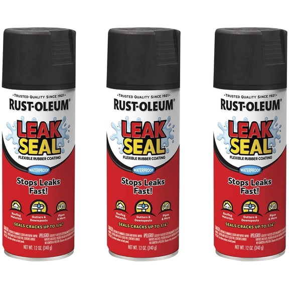 Rust-Oleum LeakSeal Flexible Rubber Coating Spray - Waterproof - 3 Pack, Black