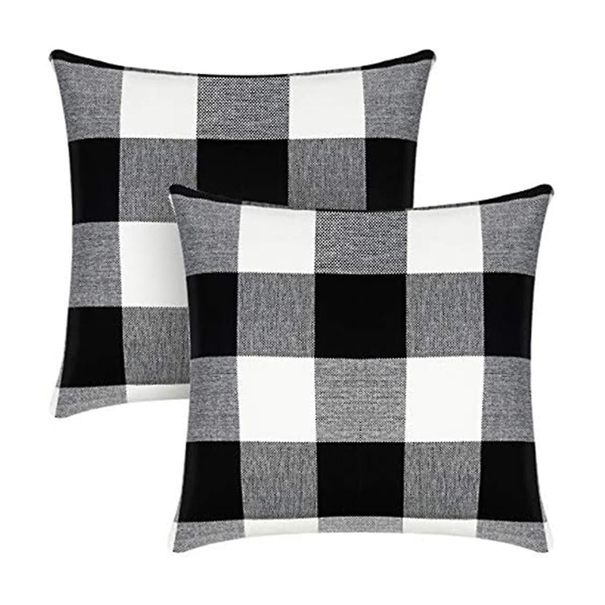 Check Throw Pillow Covers Farmhouse Outdoor Square Pillow Cushion Case Black and White Linen QIUPING Walmart