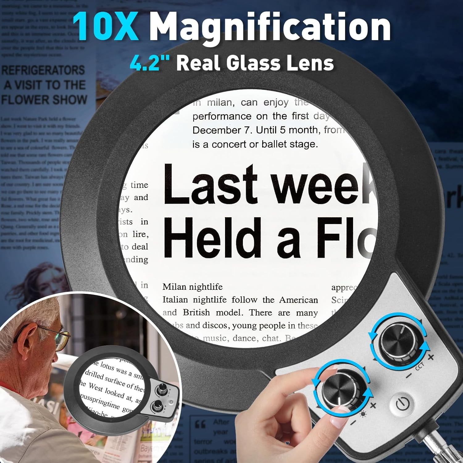 Magnifying Glass with Light and Stand, KIRKAS Upgraded Infinite Color Modes & Brightness LED 2in1 Desk Clamp Magnifying Lamp, Hands Lighted Magnifier Light for Reading Crafts Jewelry Workbench