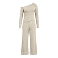 thumbnail image 3 of Fall Two Piece Sets For Women One Shoulder Tops Long Pants Knit Matching Lounge Set Womens Casual 2 Piece Top and Pants Home Wear Set, 3 of 8