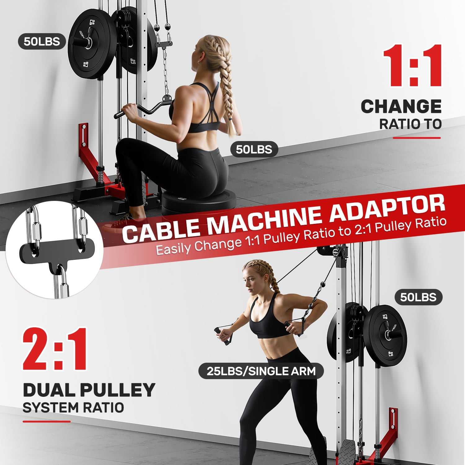 Mitonos  Cable Crossover Machine,Lat Pull Down Machine with Adjustable 18 Positions  Dual Pulley System,Wall Mount Cable Station  with 400LBS Weight Stack for Home Gym Fitness