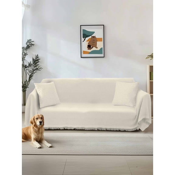 Cream Couch Cover, Modern Pure Beige Sofa Cover Blanket for 2 Seat Cushion, Sectional Sofa Slipcover Furniture Protector for Living Room Bedroom 71''x102''