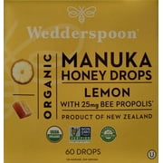Wedderspoon Organic Manuka Honey Drops, Lemon with 25mg Bee Propolis, Genuine New Zealand Honey, Perfect Remedy For Dry Throats, 60 Drops