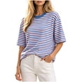thumbnail image 2 of Maplenight Striped T Shirts for Women Crew Neck Half Sleeve Tee Shirts Relaxed Fit Casual Weekend Walk Lightweight Basic Tops, 2 of 5