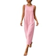 thumbnail image 2 of QUNYINEY Sleeveless Summer Sundresses for Women Midi Casual Cotton Linen Pink Tank Dress Crew Neck Loose Fit Beach Drop Shoulder with Pockets Dresses, 2 of 9