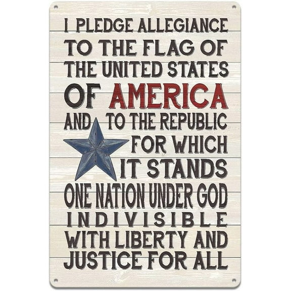 Metal Sign, I Pledge Allegiance Patriotic Poster Rustic Wood Sign, Posters for The Wall, Wall Art, Size: 16 x 12 Inches