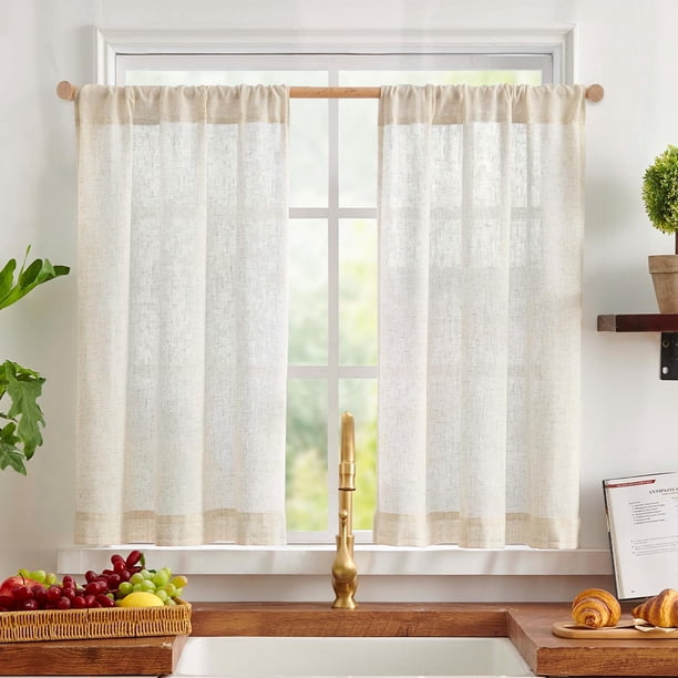 Cortinas Jinchan, mezcla de lino, 36 cm, ventana pequeña, 2 paneles