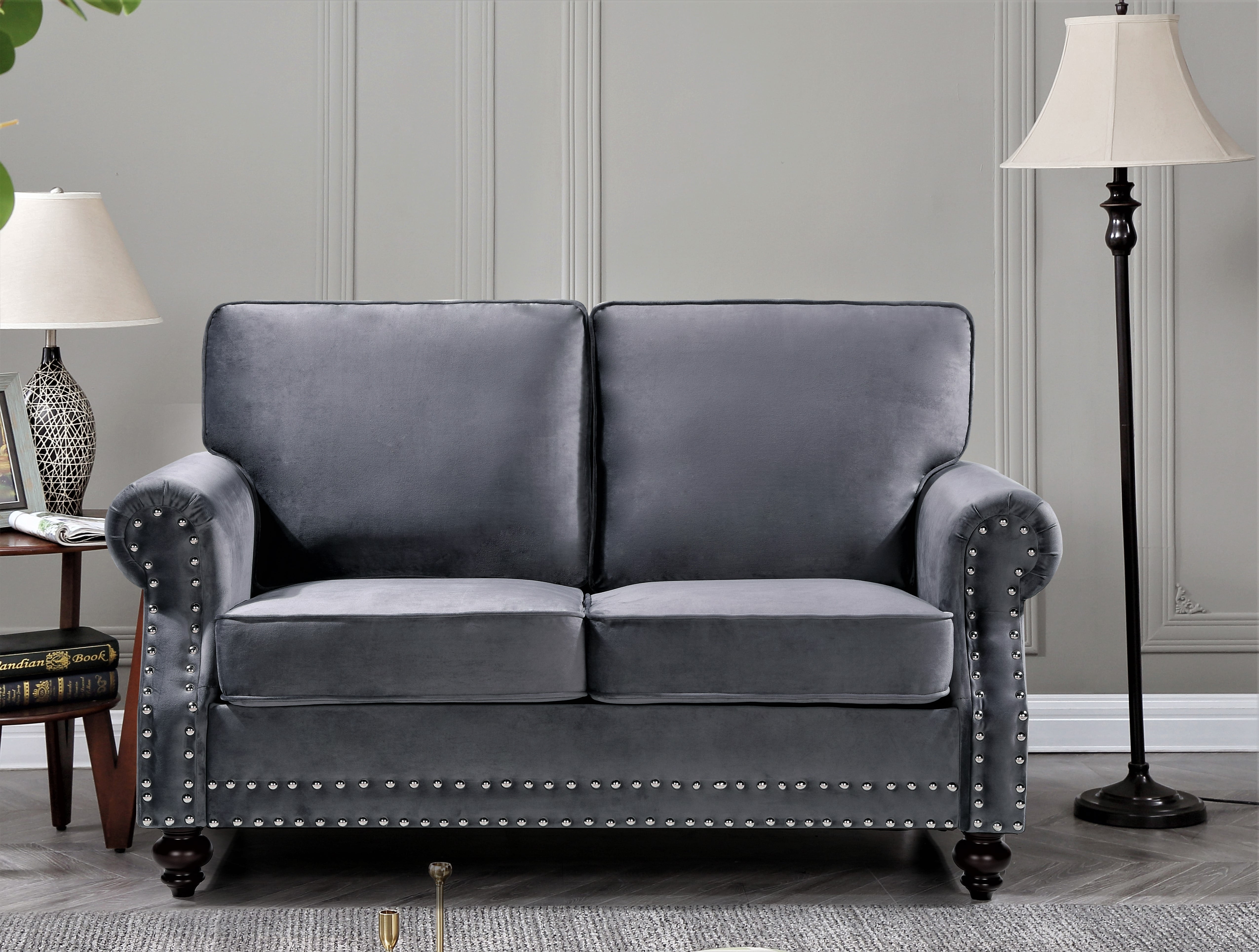 Uspridefurniture Feingold 3Pcs Velvet Living Room Set,Gray