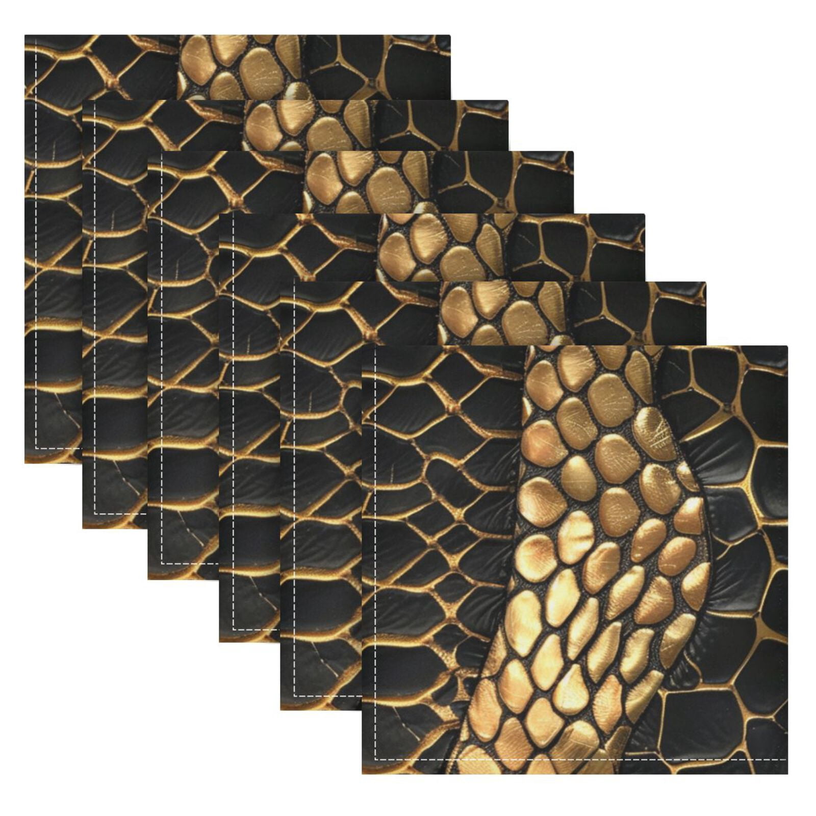 JSTEL Golden Snake Skin Print Cloth Napkins Set of 6, 20x20 Inch Washable and Reusable Napkin for Decoupage Dinner Party Everyday Use