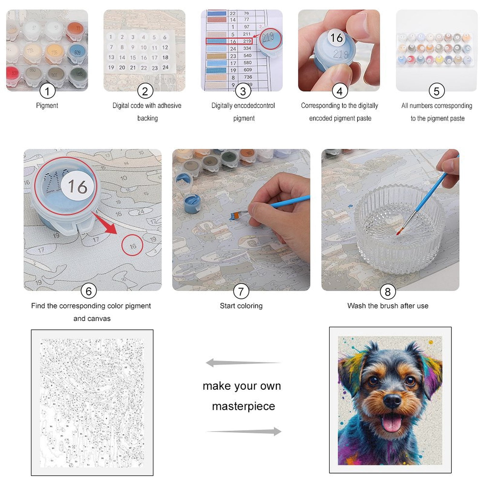 Paint By Numbers Kit for Adults Beginner - Colorful Dog Portrait Art Image DIY Canvas Painting Kits for Adults, Frameless Paint By Number for Adults for Home Wall Decor 16x20 Inch