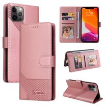 Dteck Wallet Case For iPhone 12 Pro Max, Magnetic Buckle Horizontal Flip Cover with Card Slots Kickstand Leather Phone Protective Case Cover, For iPhone 12 Pro Max,Rosegold