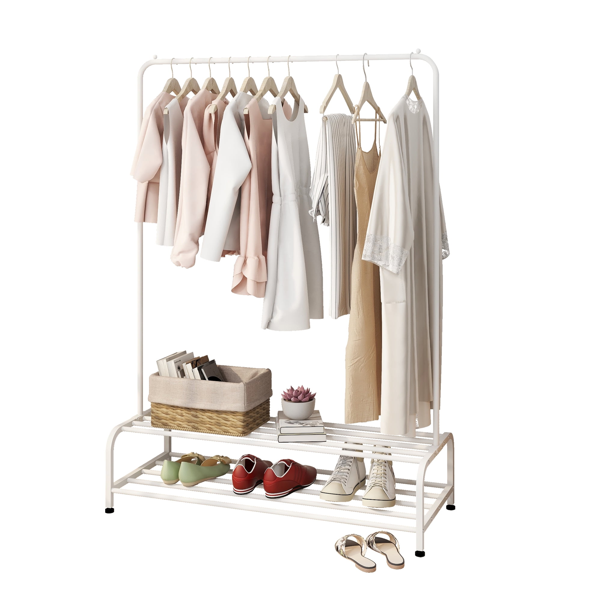 YY Home Clothing Garment Rack with Shelves, Metal Cloth Hanger