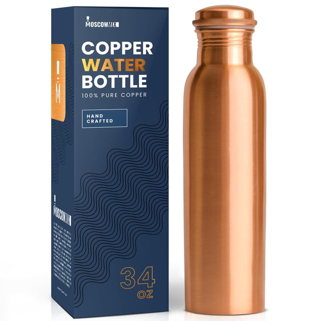 Botella de agua Moscow-Mix Pure Copper, 1 L, ayurvédica, 100% cobre