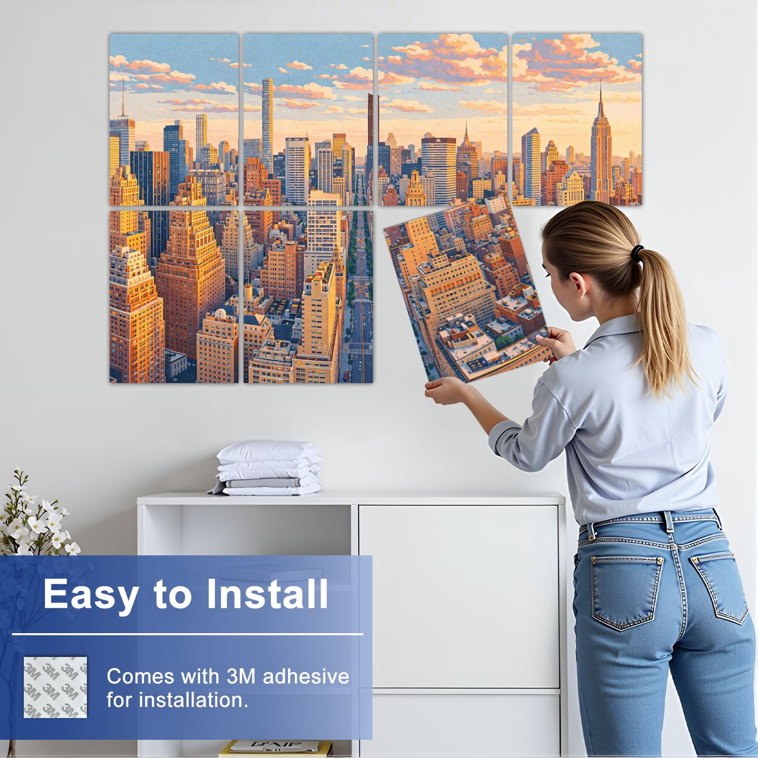 8 Pack Art Acoustic Panels Sound Absorbing New York City NYC Decorative Soundproof Wall Panels Self Adhesive for Nursery Game Room Bedroom 48"x32"