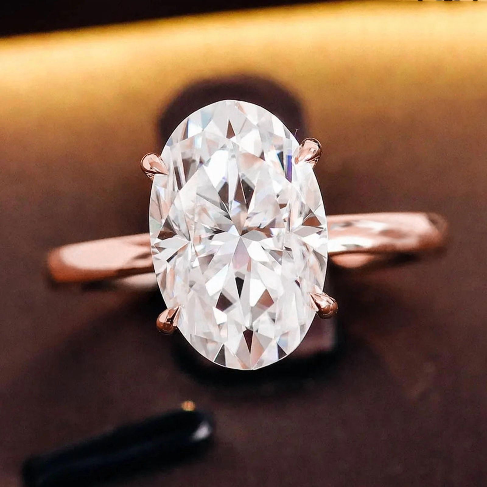 solitaire jewels 3.75CT Oval Moissanite Solitaire Engagement Ring For Women, 14K Rose Gold