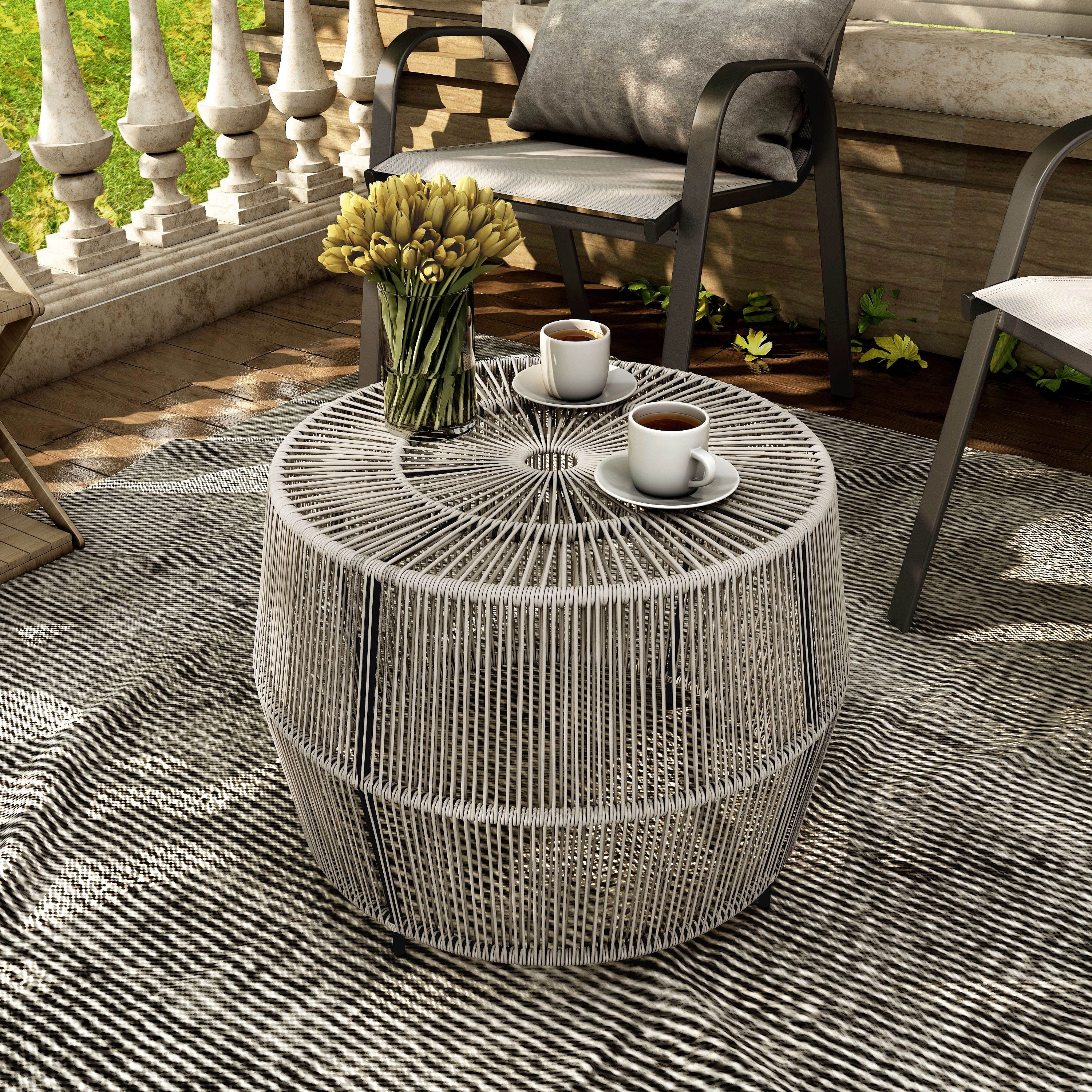 Calli Wicker All-Weather Coffee Table for Indoor Outdoor Use, Gray