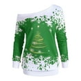 thumbnail image 3 of Christmas Tree Print Off The Shoulder Sweatershirt For Womens Causal Blouse Long Sleeve Loose Slouchy Pullover Plus Size Tops, 3 of 3
