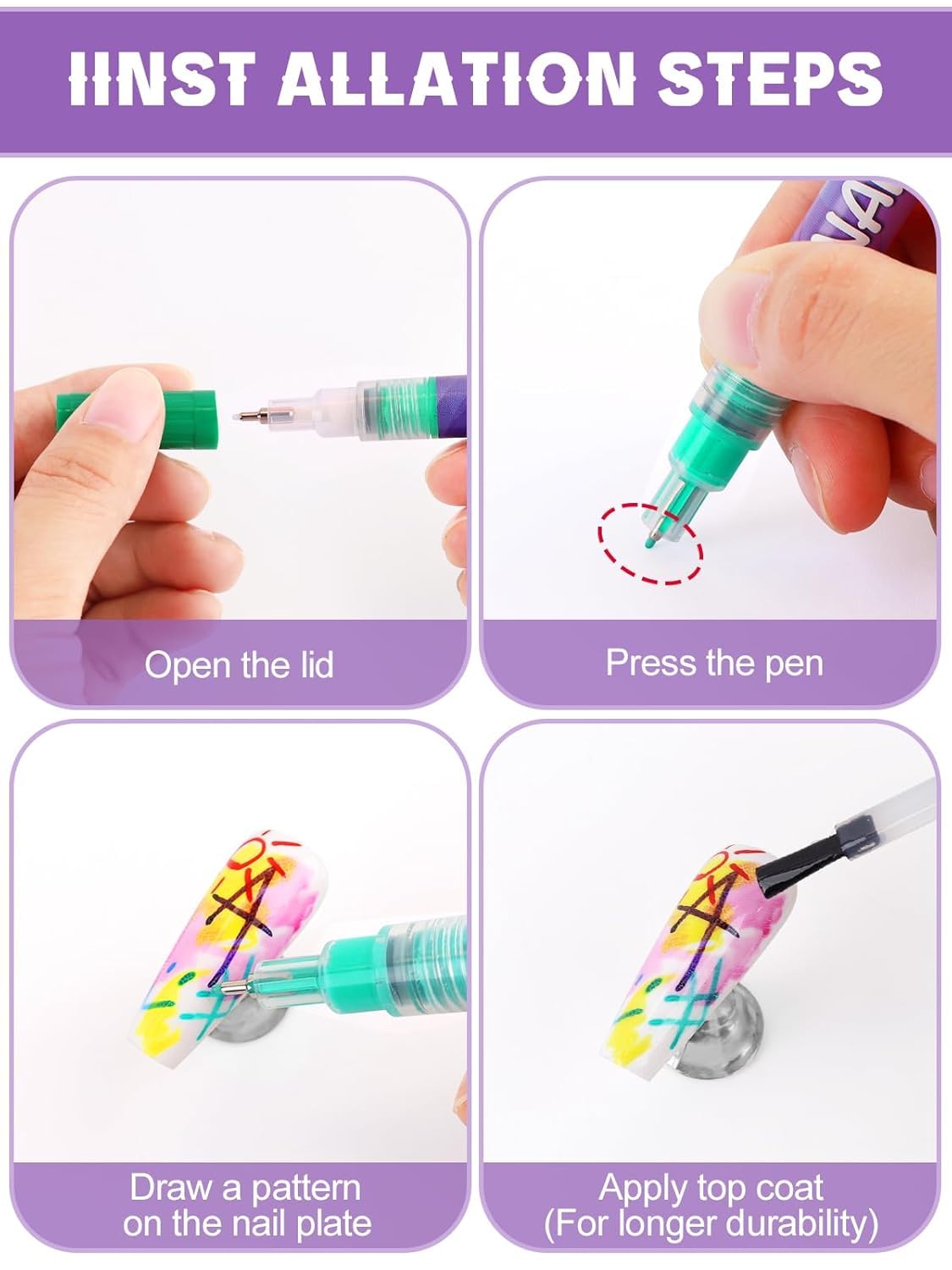 12 Colors Nail Art Pens Set, 0.5MM Nail Polish Pens with Drawing Painting Point Liner, Waterproof Quick-Drying Acrylic Nail Paint for DIY Nail Art Design