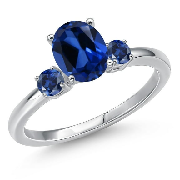 Gem Stone King 14K White Gold Blue Created Sapphire Engagement Ring for Women | 1.88 Cttw | Oval 8X6MM | Gemstone September Birthstone | Size 5