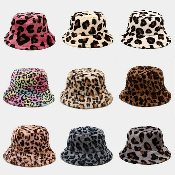 harmtty Bucket Hat Leopard Print Foldable Autumn Winter Thickened Plush Windproof Fisherman Cap for Outdoor,11