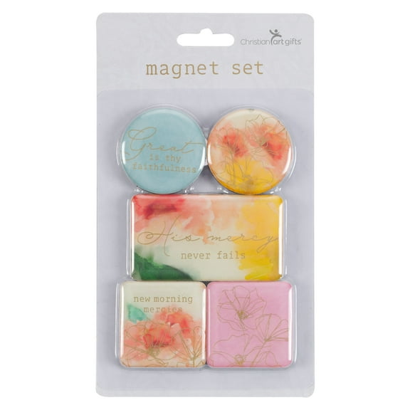 Christian Art Gifts 5 Piece Inspirational Religious Refrigerator Magnet Set for Women: Encouraging Quotes of Faith w/Multicolored Florals & Gold, Cute & Encouraging Decorative Gift for Home & Kitchen
