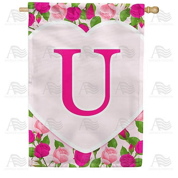 America Forever Flags Monogram Letter U House Flag - Pink Roses - 28 x 40 Inches, Happy Valentine's Day Pink Roses Love Heart Double Sided Flag, Seasonal Yard Outdoor Holiday Decor
