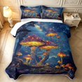 thumbnail image 2 of Homewish Lovely Glowing Mushrooms Quilt King,Woodland Fungus Plant King Coverlet Set,Navy Blue Reversible,3-Piece, 2 of 7