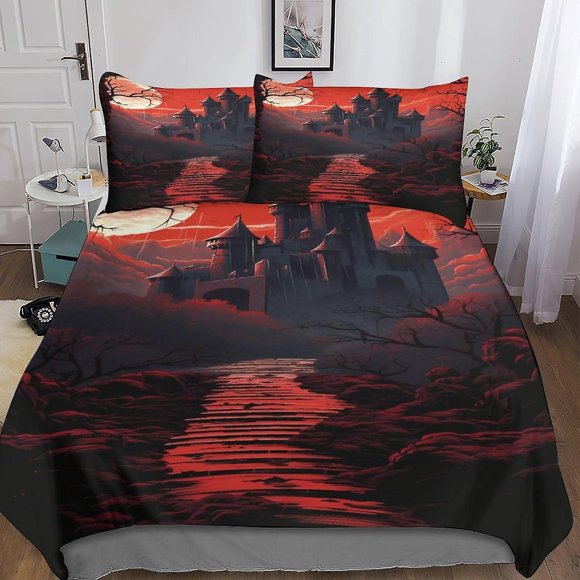 Vclust Dark Castle 3d Printed Duvet Cover Set Brushed Microfibre Soft Scary Architecture Quilt Covers Easy Care Hotel Quality Bedding Sets With Pillow