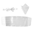 thumbnail image 1 of Ajustable Cummerbund Pre-Tied Bow Tie Hanky ​​Set Wedding Prom Tuxedo Formal , Blanco Salvador Satén Pajarita, 1 of 10