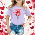thumbnail image 2 of Tisuna Crewneck Tops For Girls Child Heart Print Short Sleeve Pullover Shirt Comfortable Soft Girls Toddler Valentine Festival T Shirt Purple Size 6-7 Years, 2 of 4