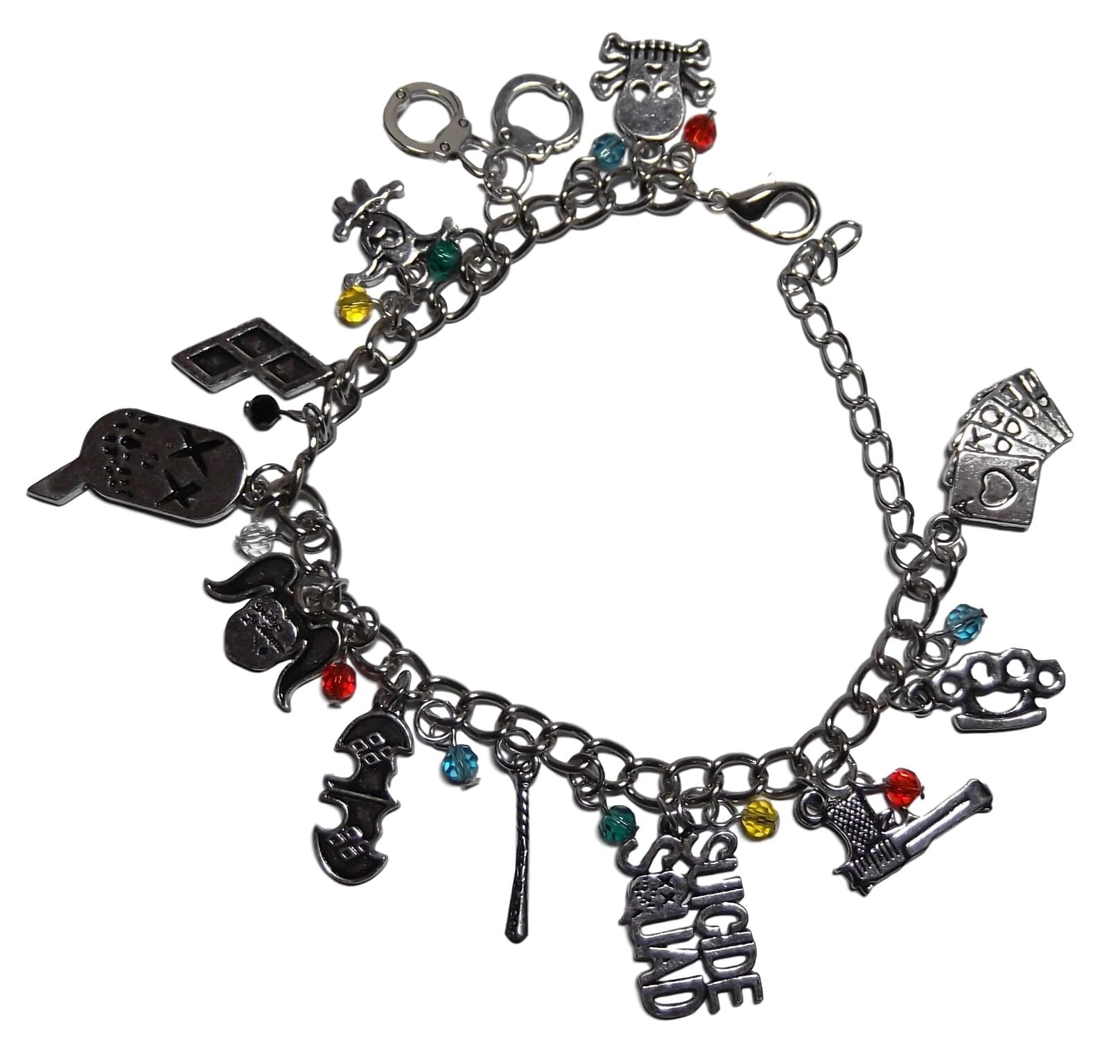 DC Comics Suicide Squad Harley Quinn Silvertone Metal Charm Bracelet 12