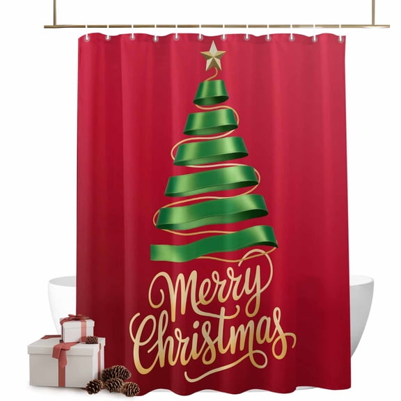 Shower Curtain 36"W x 72"L Merry Christmas Abstract Christmas Tree Red Fabric Shower Curtains Set with Hooks Water Repellent Bathroom Curtains Machine Washable Bathroom Accessories