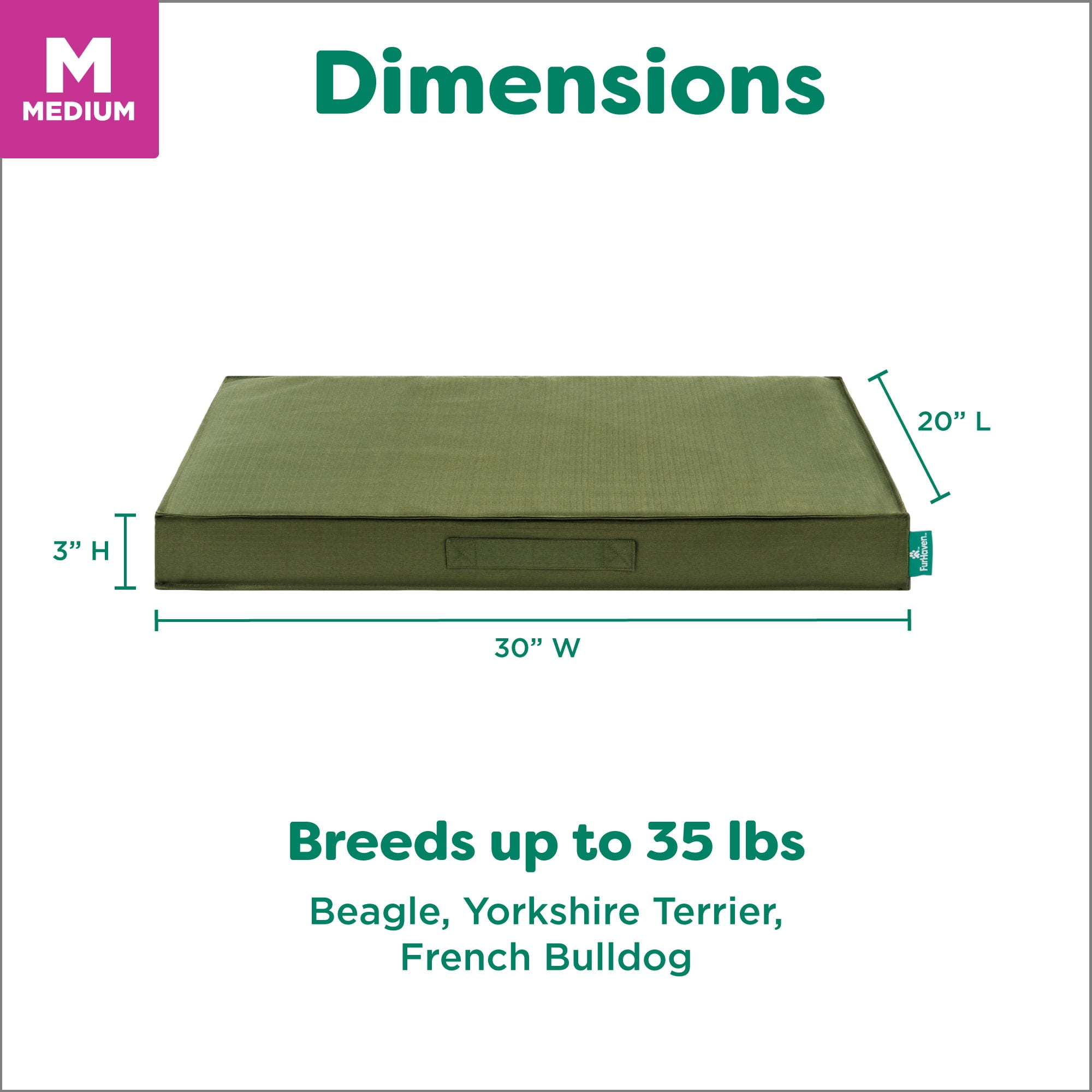 FurHaven Gridded Ripstop All-Weather Deluxe Orthopedic Mattress Pet Bed, Olivine, Medium
