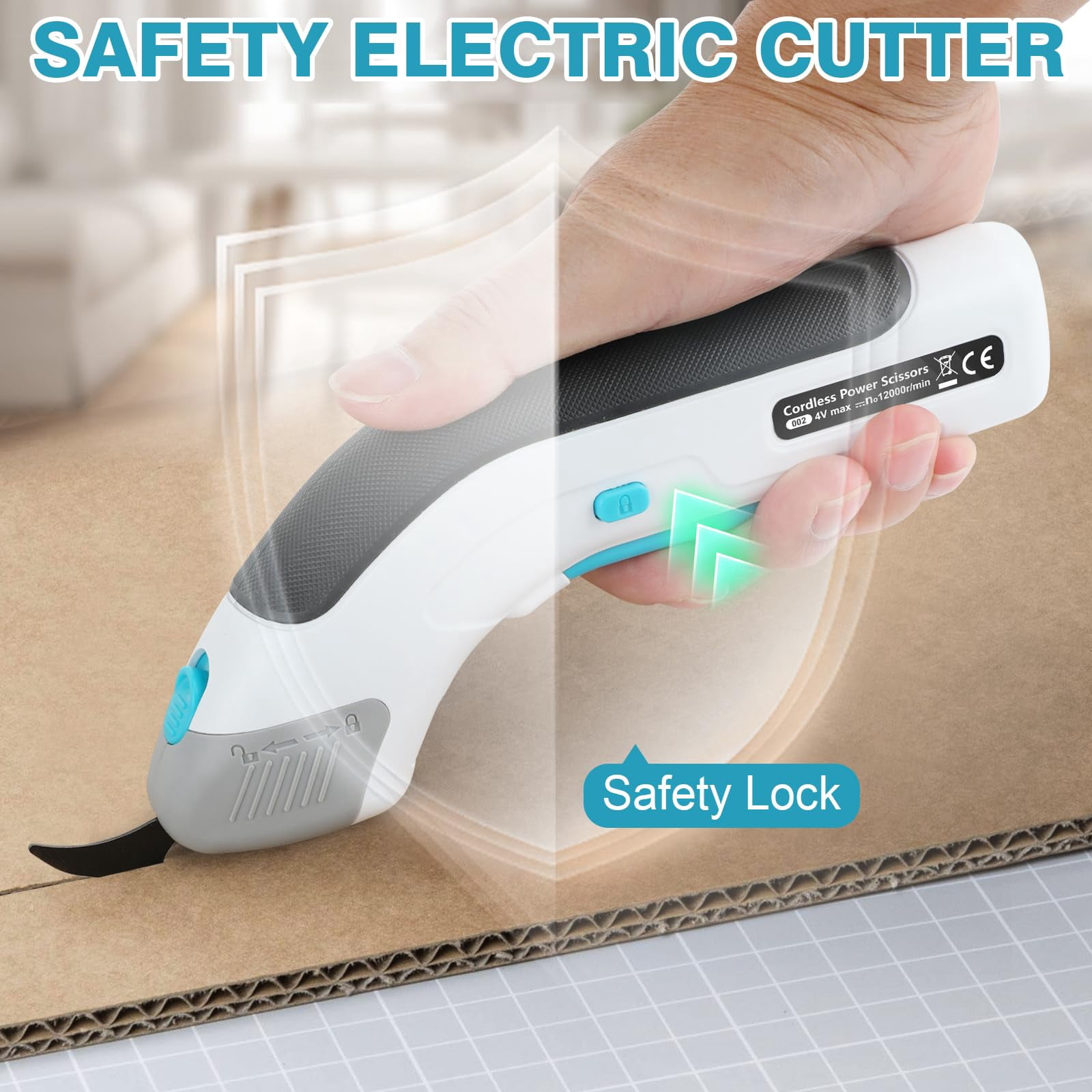 Cordless Electric Scissors for Cardboard, Electric Box Cutter, Automatic Power Cutter Tools for Cutting Fabric, Carpet, Plastic, Leather