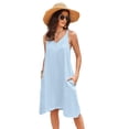 thumbnail image 5 of Fiophy Women's 100% Linen Sleeveless V Neck Halter High Low Midi Dresses with Pockets Summer Casual Beach Flowy Dresses, Blue, XL, 5 of 7