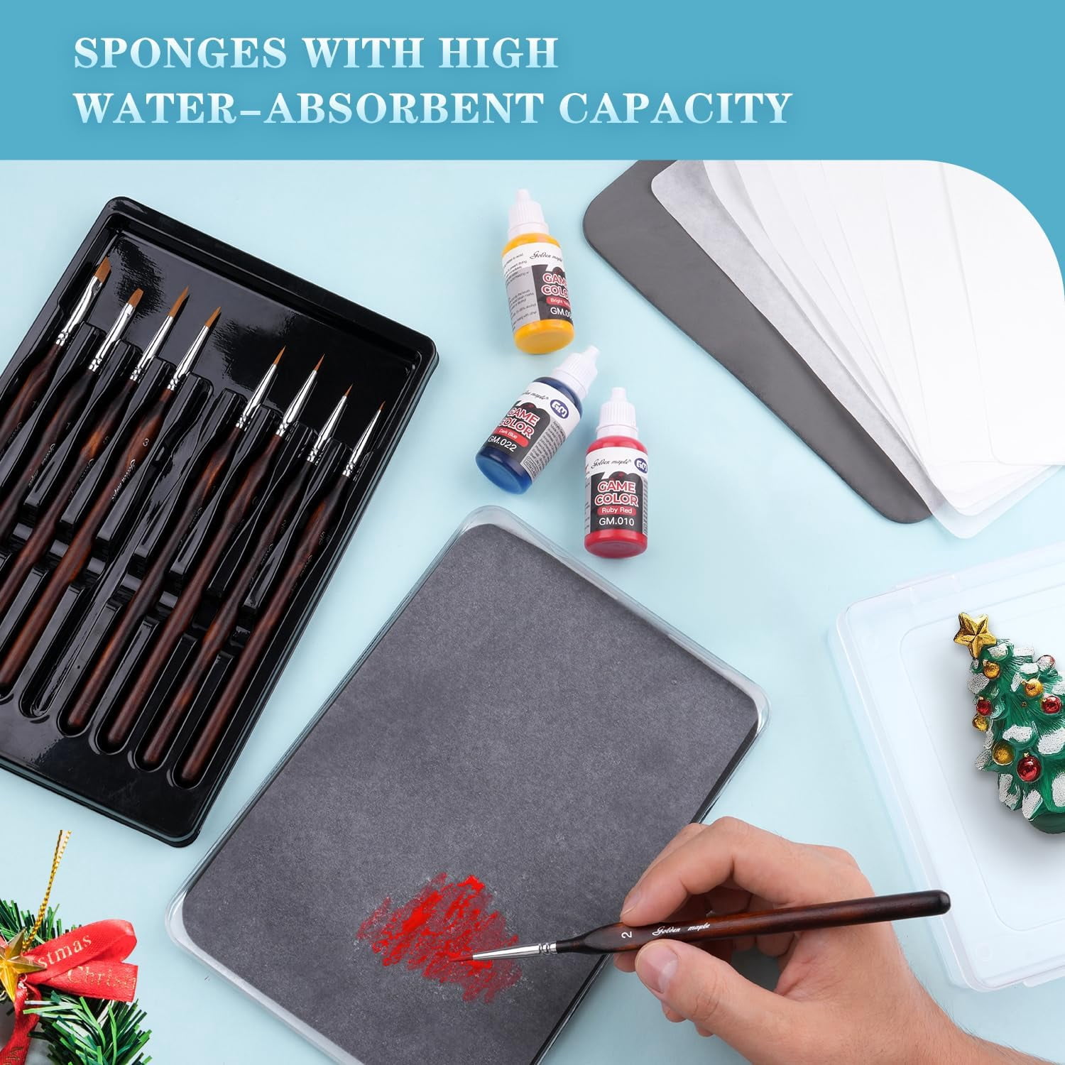 Wet Pallets for Painting Miniatures - Stay Wet for Acrylic Painting Kit with 9PCS Miniature Paint Brushes, 50PCS Pallet Paper, 2PCS Sponge, 1PC Brush Holder, 1PC Sponge Tray