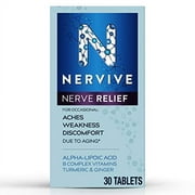 Nervive Nerve Relief, for Nerve Aches, Weakness, & Discomfort in Fingers, Hands, Toes, & Feet*", Alpha Lipoic Acid ALA, Vitamins B1, B6, & B12, Turmeric, Ginger, 30 Daily Tablets, 30-Day Su