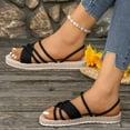 thumbnail image 5 of BADHUB Womens Strappy Platform Flats Sandals Open Toe Slip On Braided Ankle Strap Straw Lightweight Boho Beach Vacation Bedroom Shoes Black 37, 5 of 8