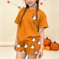 thumbnail image 4 of SERTGUTR Girls' Halloween Outfit Set Short Sleeve Crew Neck Top Elastic Waist Shorts Cute Ghost Print Soft Breathable Homewear School Party Everyday Wear, 4 of 9