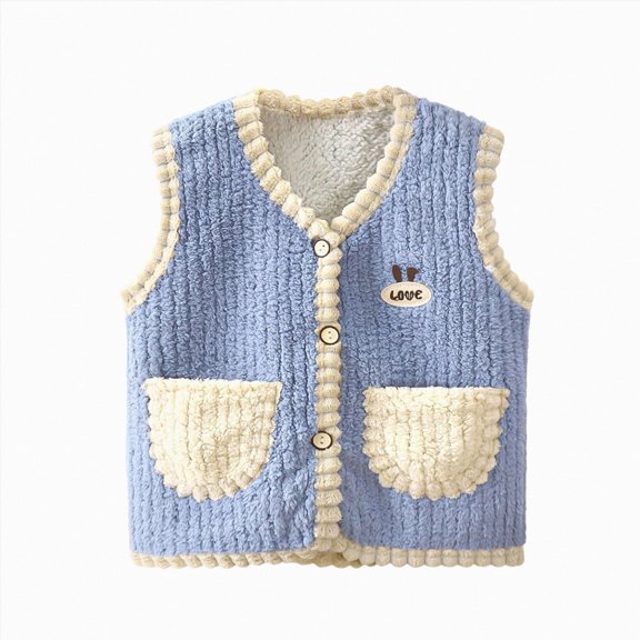 Splozh Kids Baby Warm Fleece Vests Fashion Toddler Girls Boys Winter Sleeveless Warm Fleece Two Pockets Coat Jacket Autumn Clothes,Blue,4-5 Years