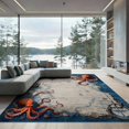 thumbnail image 2 of ODIKA 6'x9' Washable Area Rug Non-Slip, Chair-Friendly, Cartoon Pirate Octopus Nautical Map Compass Vintage Abstract for Dining Room, Under Table, Office Décor, 2 of 7