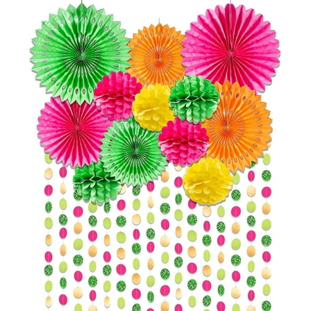 Cheerland Tropical Decoration Paper Fans Colourful Folding Honeycomb Flower Garland Kit, 12 pcs