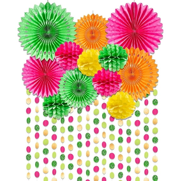 Cheerland Tropical Decoration Paper Fans Colourful Folding Honeycomb Flower Garland Kit, 12 pcs