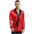 thumbnail image 2 of Eandarui Mens Satin Smoking Jacket with Belt Set Nightwear Fully Lined Kimono Bathrobe Dressing Gown Red XXL, 2 of 7
