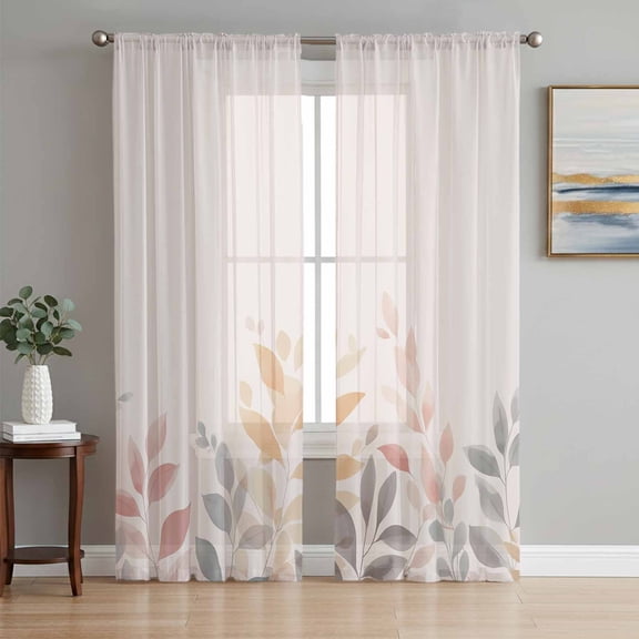Spring Floral Semi Sheer Window Curtains 108 Inches Long, Colorful Botanical Watercolor Rod Pocket Voile Silky Chiffon Curtain Light Filtering Drapes for Living Room, Kitchen, 52"x108", 2 Panels