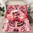 thumbnail image 3 of Feelyou Pink Bowknot Skeleton Twin Sheet Sets for Teen, Romantic Rose Floral Twin Fitted Sheet, Gothic Valentine's Day Flat Sheet, Lightweight Room Decor, 3pcs, 3 of 8