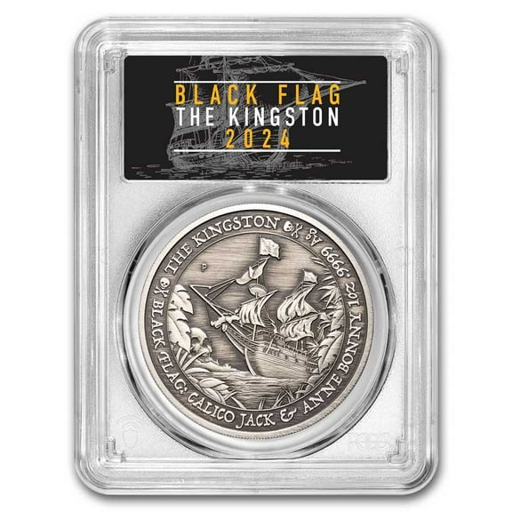 2024 TUV 1 oz Silver Black Flag Antiqued Kingston MS-70 PCGS FDI