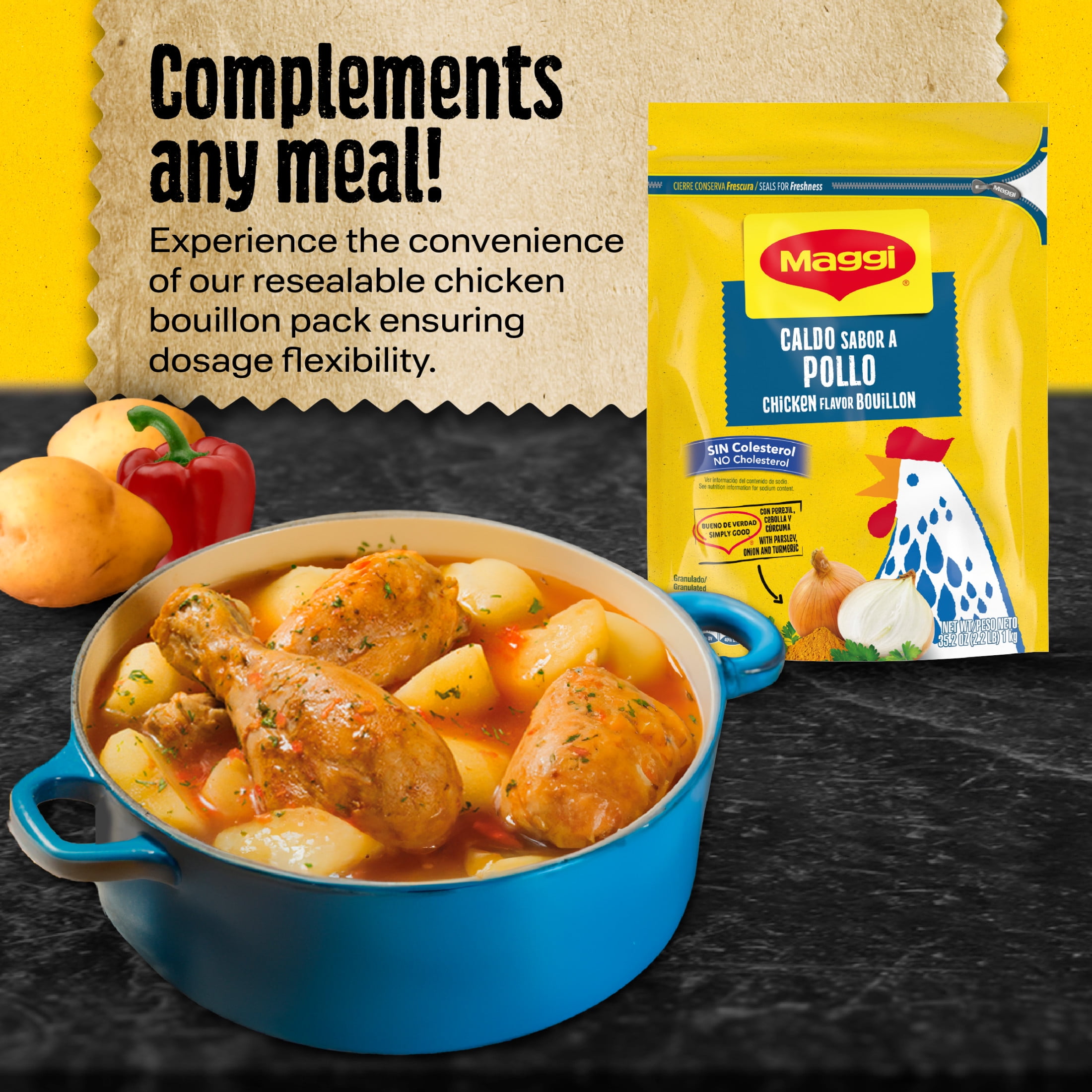 (2 pack) Maggi Caldo Sabor A Pollo Chicken Flavored Bouillon Powder, Granulated Chicken Soup Seasoning 2.2 lb.