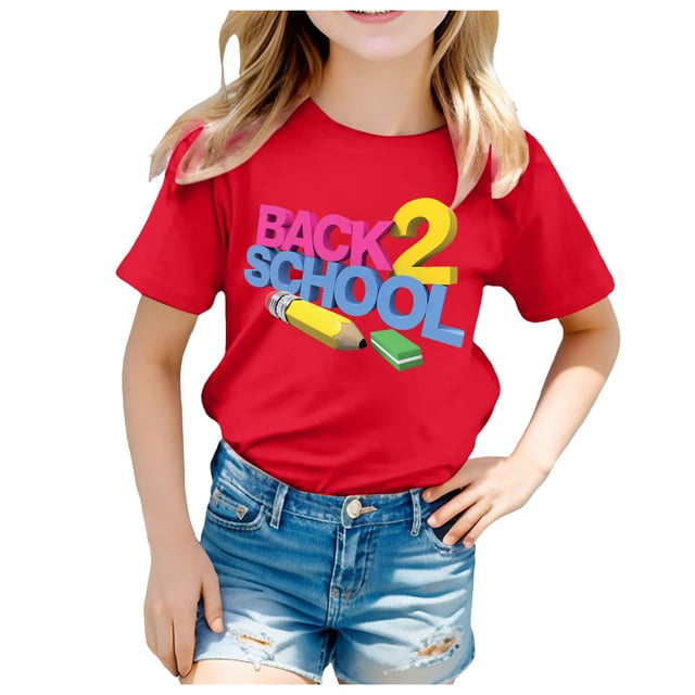 TZEWGL Cute Shirt For Child Back To School Season Printed Short Sleeve Clothing For Infnants size 3-4T